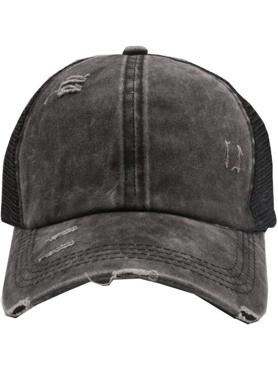 〽️Women\'s Gray Black High Ponytail Baseball Cap Trucker Bad Hair Day Adjustable